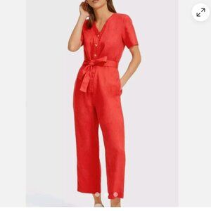 Everlane Short Sleeve Linen Jumpsuit in Tomato, Size 4